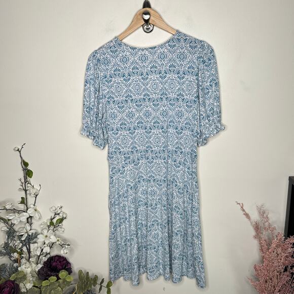 BODEN V-Neck Jersey Dress Dusty Blue Ditsy Prairie Floral Sz 12 Reg {3A16} - Picture 5 of 7